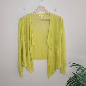 Eileen Fisher | Yellow Organic Linen Draped Open Front Cardigan Size Medium